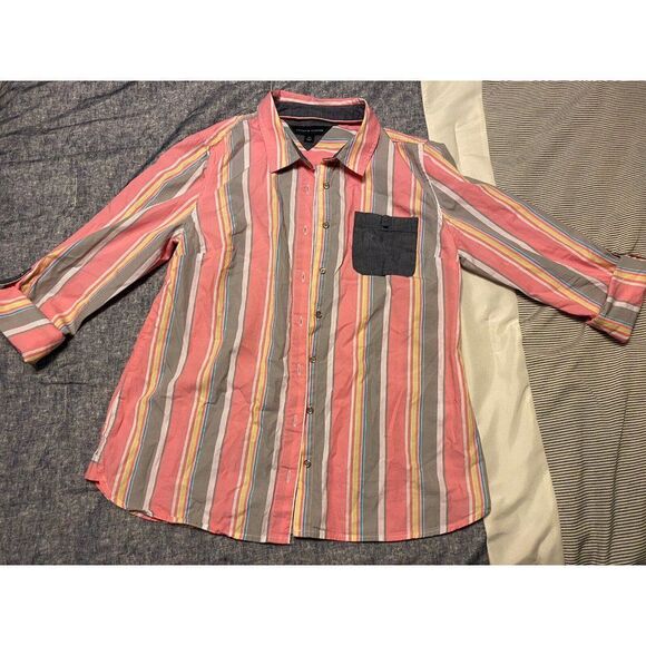 TOMMY HILFIGER -WOMENS BUTTON DOWN- LONG SLEEVE WITH 3/4 ROLL UP SLEEVE - SIZE L - Picture 1 of 9